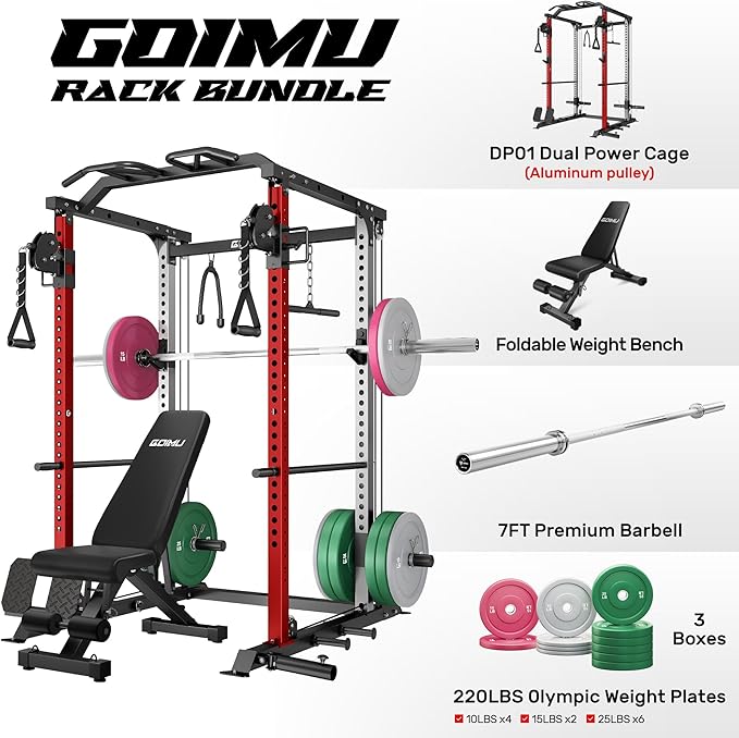 DP01 Power Cage, 2000LBS Squat Rack with with Cable Crossover and Dual Independent Pulley System, Full Cage for Full Body Training, Power Rack with More Training Attachments for Home Gym