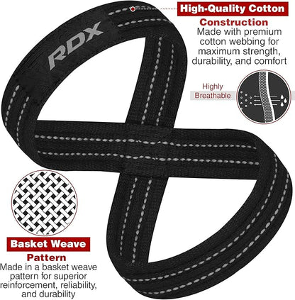 RDX Weight Lifting Straps Figure 8, Anti Slip Strap with Cuffs Wrist Support for Gym Workout Deadlift Powerlifting Bodybuilding Weightlifting, Fitness Strength Training, Hand Bar Grip for Men