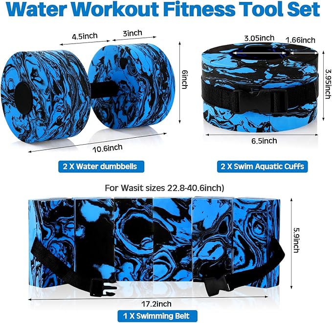 5 Pcs Pool Aquatic Exercise Set Including 2 Lightweight Water Dumbbells, 2 Ankle Swimming Weights, and Swim Belt Water Exercise Equipment for Aquatic Aerobics