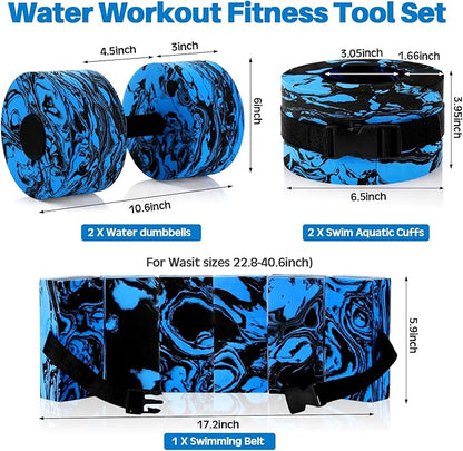 5 Pcs Pool Aquatic Exercise Set Including 2 Lightweight Water Dumbbells, 2 Ankle Swimming Weights, and Swim Belt Water Exercise Equipment for Aquatic Aerobics