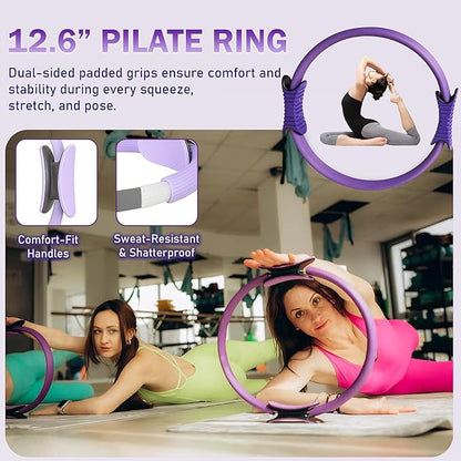 Pilates Starter Kit for Home - Better Pilates Essential Equipment with Adjustable Ankle Wrist Weights, Resistance Bands, Magic Circle Ring, Yoga Ball & Workout Accessories for Women Fitness Toning