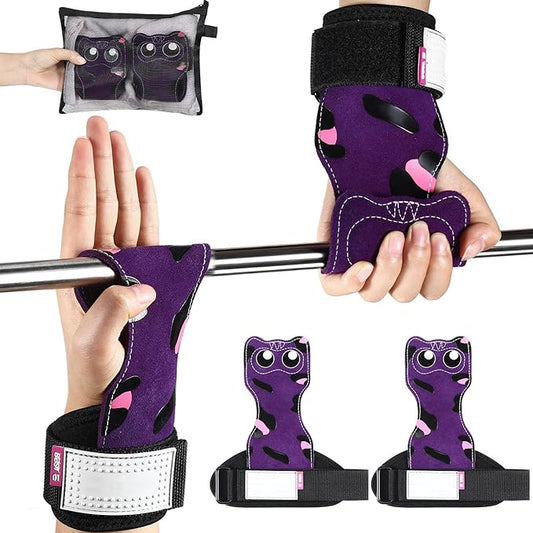 Lifting Wrist Straps Weight Lifting Grips with Cushion Wrist Loop Gym Workout Straps Double Layer Leather with Storage Pouch for Women and Men Deadlift Powerlifting Pull Up