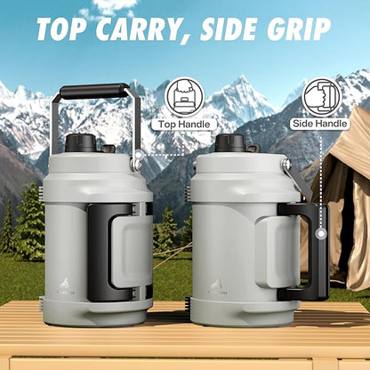 POWCAN 64 oz Insulated Water Bottle, 2-in-1 Straw Spout Lid, Dual Handle, Leakproof, Keep Cold 48H, Half Gallon Stainless Steel Water Jug for Travel, Gym, Work, Trip, Hiking, Workout, Picnic (Frost)