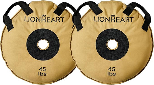 Lionheart Sand Bag Weight Plates Set | Sandbags for Working Out | Home Gym Bumper Plates | Travel-Friendly Sandbag for Fitness & Weight Training | Unfilled 10, 15, 25, 35, 45 lb Plates (Set of 2)