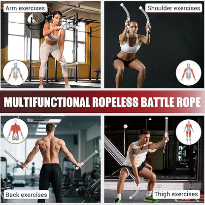 Weighted Ropeless Battle Ropes, Heavy Duty Portable Cordless Battle Ropes for Home Gym with Poster, Workout Exercise Rope for Strength Building, HIIT and Low-Impact Aerobic Training for Men & Women