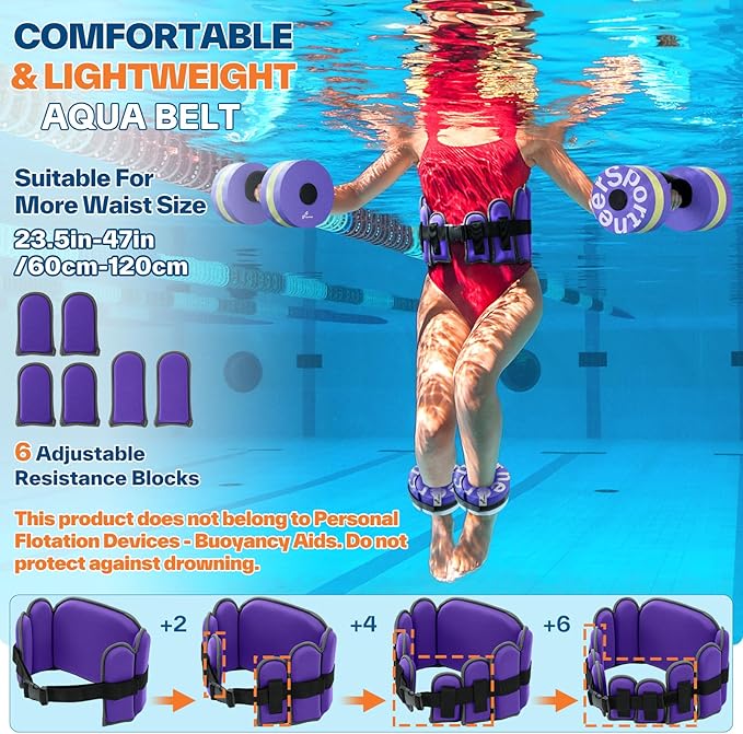 Sportneer Aquatic Exercise Equipment Water Aerobics Combo Set Includes High Density Water Weights Dumbbell Aqua Belt Water Ankle Weights for Pool Exercise Aquatic Therapy Pool Fitness Water Exercise
