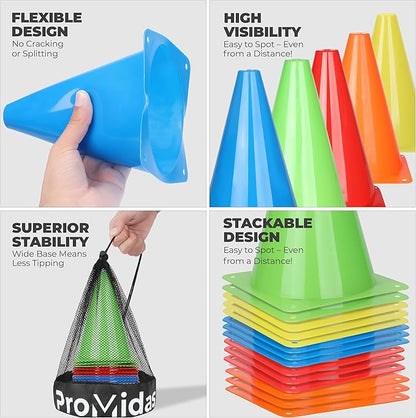 7 Inch(12 PCs) Soccer Cones for Training Kids with Mesh Bag - Small Traffic Cones for Sports Training - Flexible Conos for Soccer Practice, Basketball & Football Drills Equipment