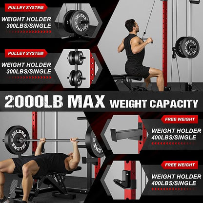 C21 Power Cage, 2000LBS Multi-Function Power Rack with Independent Dual Pulley System, All-in-One Squat Rack for Cable Crossover, Home Gym Workout Machine with More Training Attachments