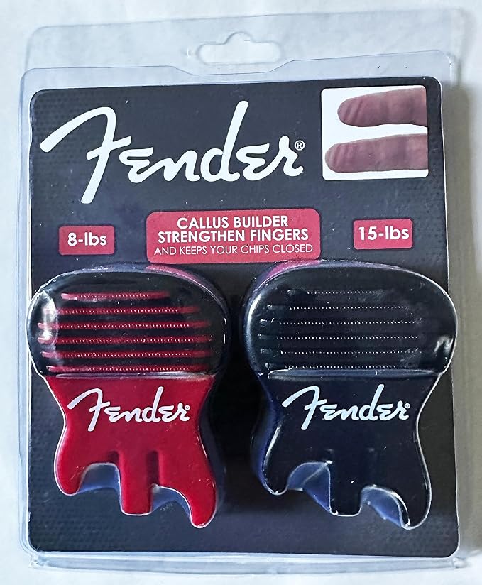 FENDER Patented Callus Builder & Finger Strengthener – Resistance Finger Exerciser for Guitar, Bass & Violin – Guitar Finger Trainer & Grip Strength Tool – Ideal Guitar & Bass Accessories (Tensions: RED=8-Lbs; BLACK=15-Lbs)