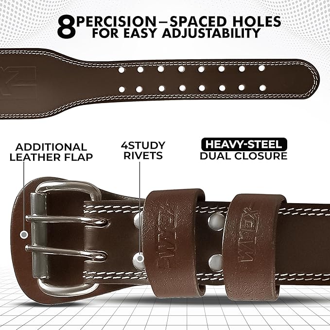 WYOX Weight Lifting Belt for Gym Fitness – Cowhide Leather, 4” Padded Lumbar Back Support lifting Belt, 8 Adjustable Holes, Ideal for Powerlifting, Bodybuilding, Deadlift, Squat & Strength Training