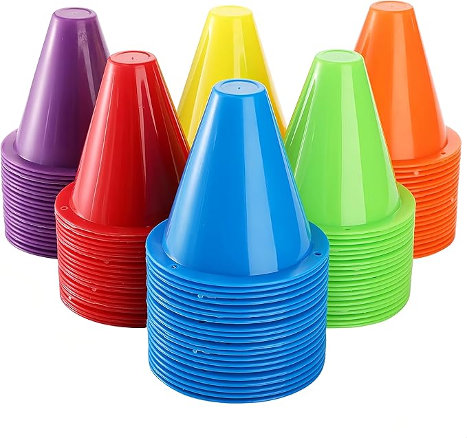 Bekith 120 Pack Indoor Outdoor Agility Mini Sports Cones, 3 Inch Training Marker Cones for Kids, Plastic Traffic Cones for Roller Skating and Skate Practice, 6 Assorted Colors