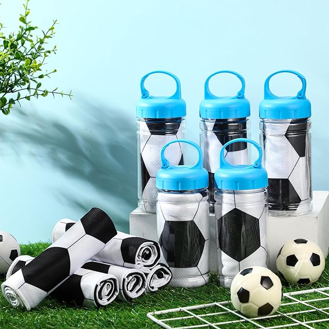 12 Pack Soccer Cooling Towels, Soccer Ice Towels for Neck, 40"x12" Breathable Chilly Towel with Plastic Container, Microfiber Sport Towel for Players Team Gift Sport Party Favors