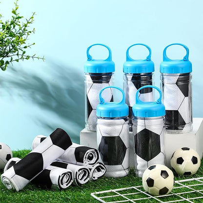 12 Pack Soccer Cooling Towels, Soccer Ice Towels for Neck, 40"x12" Breathable Chilly Towel with Plastic Container, Microfiber Sport Towel for Players Team Gift Sport Party Favors