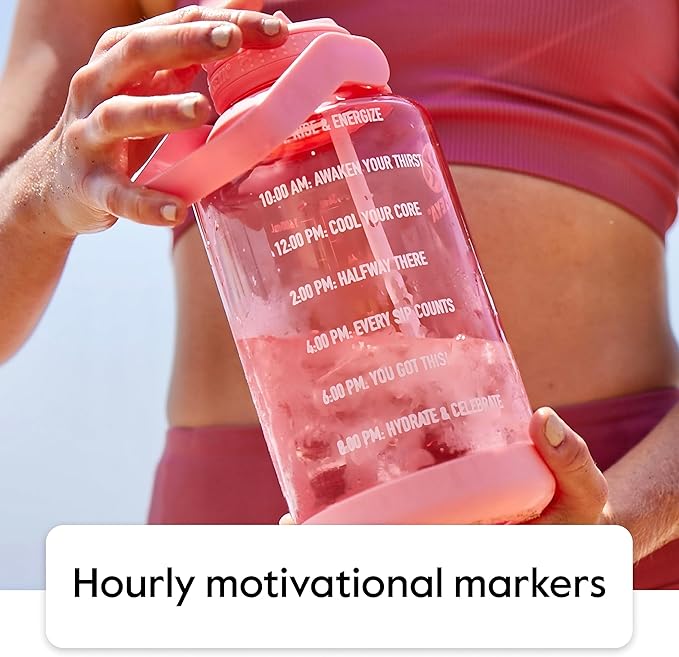 Takeya Tritan 64 oz Motivational Water Bottle with Straw Lid - Durable, BPA-Free - With Time Marker - Leakproof & Non-Slip Bumper - Cloud White