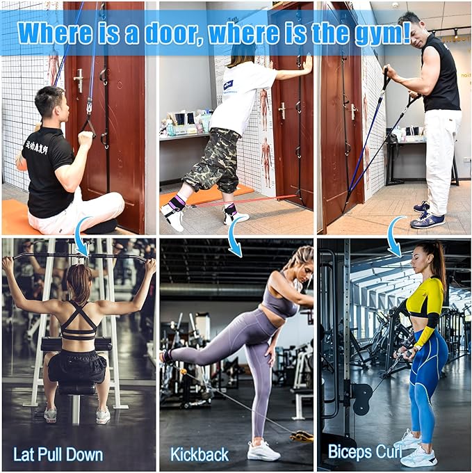 Brebebe Upgrade Door Anchor Strap for Resistance Bands Exercise, Multi Points Anchor Straps with 7 Loops+ 7 D Rings, Home Gym Workout Equipments with Ratchet Adjust Tighten Straps Not Loose, Sturdy