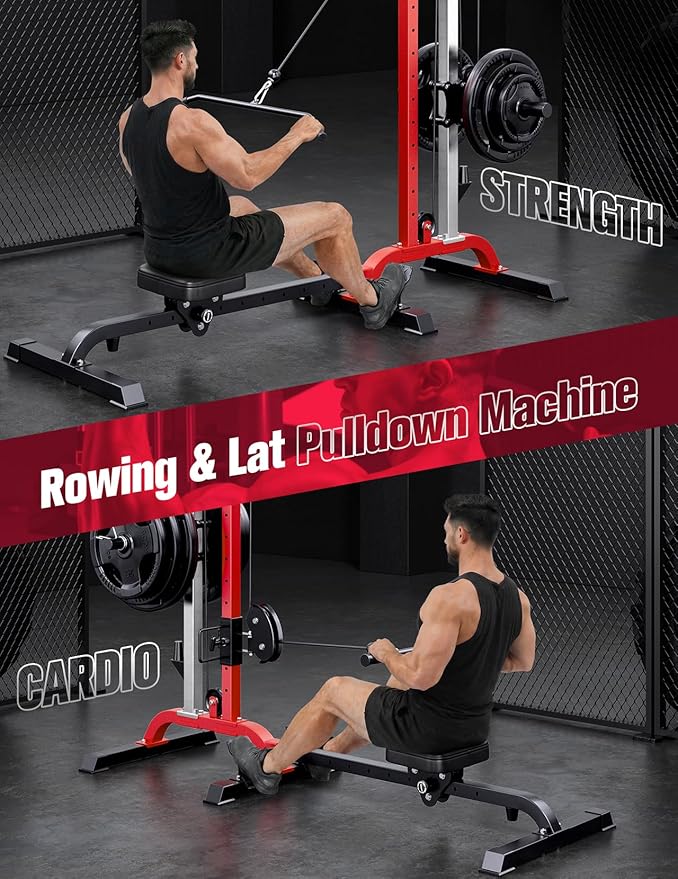 YOLEO Cable Machine Home Gym 2 in 1, Rowing Machine & LAT Pulldown Station with High/Low Pulley, 450 Lbs Loaded, Includes LAT Bar & Tricep Rope