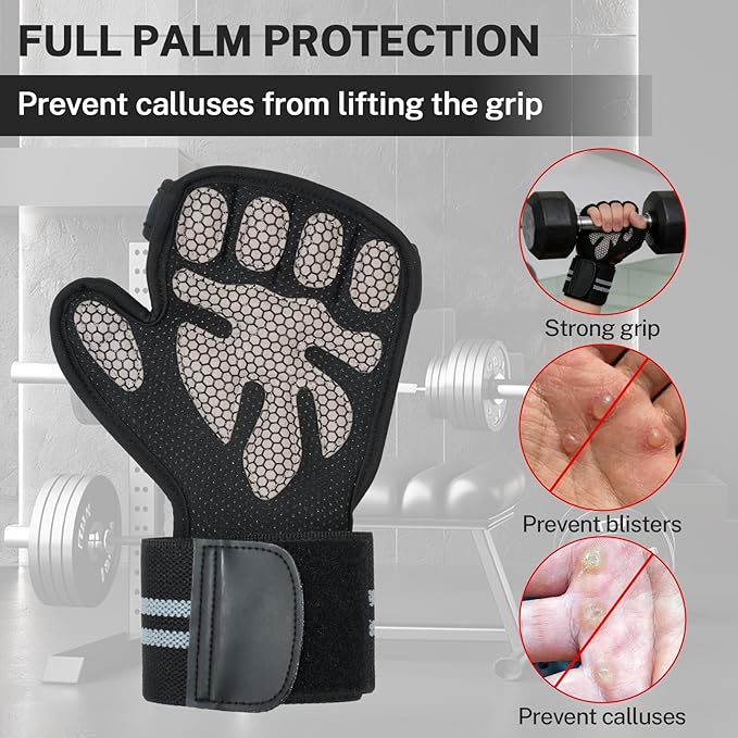 Workout Gloves with Wrist Wraps for Men & Women – Ventilated Weight Lifting Gloves for Anti-Sweat Gym Fitness, Cross Training & Hand Support