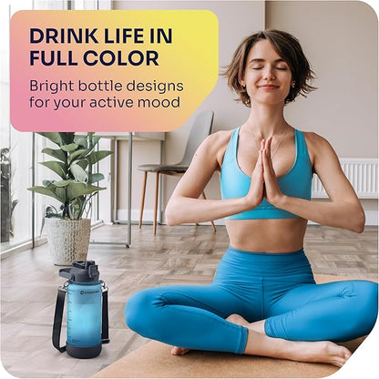 1/2 Gallon Water Bottle with 74.3 oz Capacity - Motivational Time Markers for Daily Hydration Goals - Leakproof BPA Free Tritan with Removable Straw