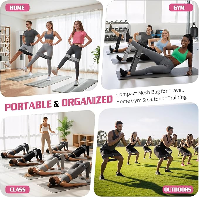15PCS Fabric Resistance Bands for PT& Yoga Class, Athletes Training, Home Gym Exercise, Non-Slip Booty Bands Bulk Set for Glute, Leg Bands for Women, 3 Resistance Levels with Carry Bag