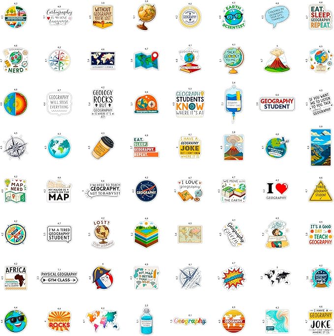 100Pcs Geography Stickers for Water Bottle, Laptop, Geography Gifts - Map, Globe, Social Studies Stickers Gifts - Gift for Women & Men