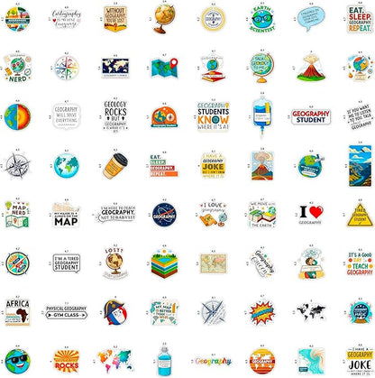 100Pcs Geography Stickers for Water Bottle, Laptop, Geography Gifts - Map, Globe, Social Studies Stickers Gifts - Gift for Women & Men