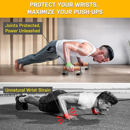 Double Circle Parallettes Push Up Bar with Ergonomic Wooden Handles - Calisthenics Equipment - Non-slip Parallel Bars for Strength Training and Calisthenics - Pushup Handles Parallettes Bars