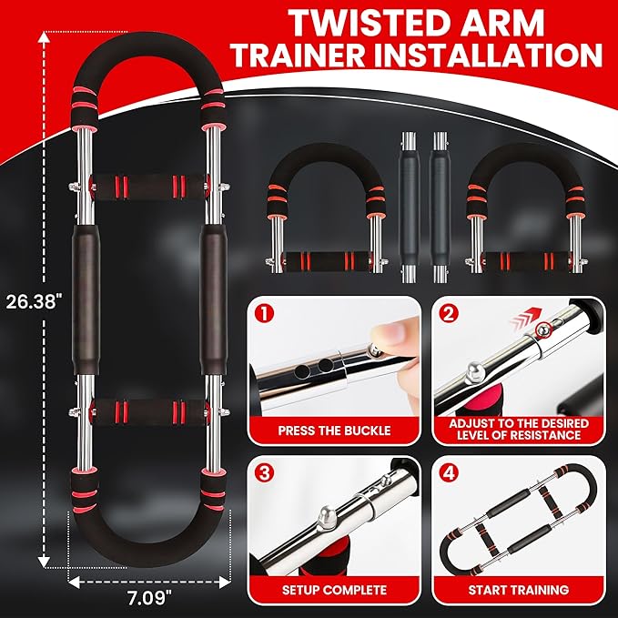 Twister Arm Trainer, Adjustable Resistance (20–130 lbs) Chest & Arm Trainer for Men & Women, Gorilla Bar Chest & Upper Body Workout Equipment, Ergonomic Home Workout Equipment with Anti-Slip Handles