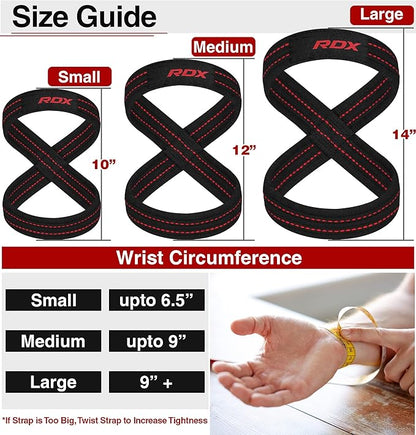 RDX Weight Lifting Straps Figure 8, Anti Slip Strap with Cuffs Wrist Support for Gym Workout Deadlift Powerlifting Bodybuilding Weightlifting, Fitness Strength Training, Hand Bar Grip for Men
