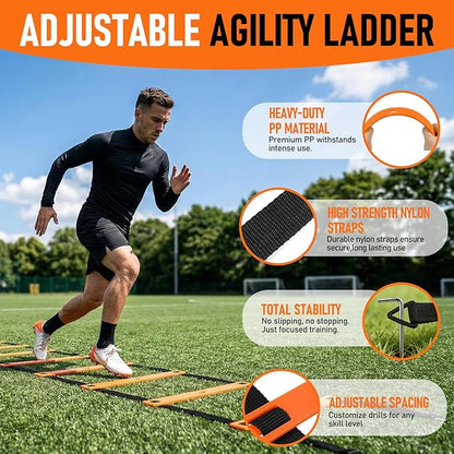 Speed and Agility Training Equipment: 5 Adjustable Agility Hurdles. 20ft Agility Ladder, Soccer Training Equipment Set for Kids Youth Adults