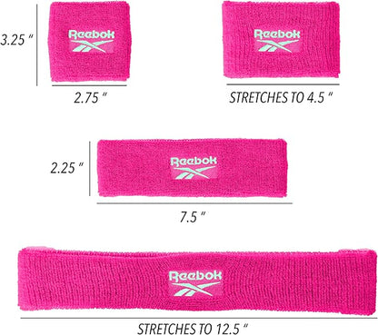 3pc Unisex Athletic Sweatband Set - 2.25in Workout Headband & 3.25in Wristbands w/Stay Dry Technology, Terry Cloth Band Moisture-Wicking Fabric | Quality Fitness Accessories for Active Comfort-Reebok