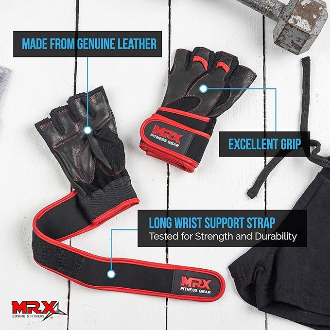 MRX Weight Lifting Pro Level Gloves with 18 Inches Long Wrist Strap Gym Workout Exercise & Fitness in