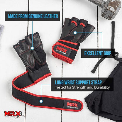 MRX Weight Lifting Pro Level Gloves with 18 Inches Long Wrist Strap Gym Workout Exercise & Fitness in