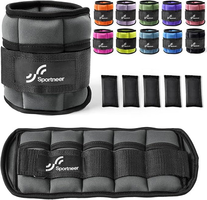 Sportneer Adjustable Ankle Weights Set - 1 Pair (2-10 lbs) Removable Sandbags for Women & Men, Comfortable Neoprene Leg Weights for Walking, Running, Pilates, Yoga, Home Workout & Physical Therapy