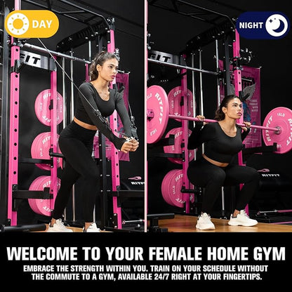 RitFit M1 Pro Smith Machine Package, All-in-One Power Cage with Weight Stack Set, Includes LAT Pulldown & Cable Crossover System for Home Gym