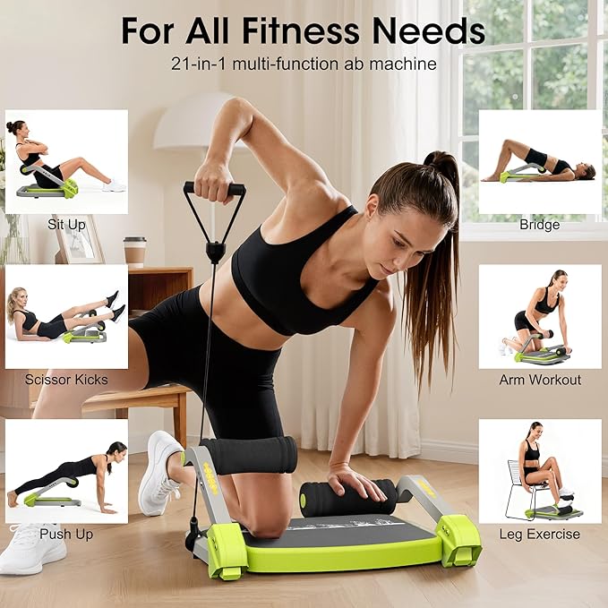 Ab Machine Ab Trainer - Sit Up Exercise Equipment& Core Machine, 4 Level Adjustable Resistance, Foldable Ab Crunch Machine for Home Gym Stomach Workouts