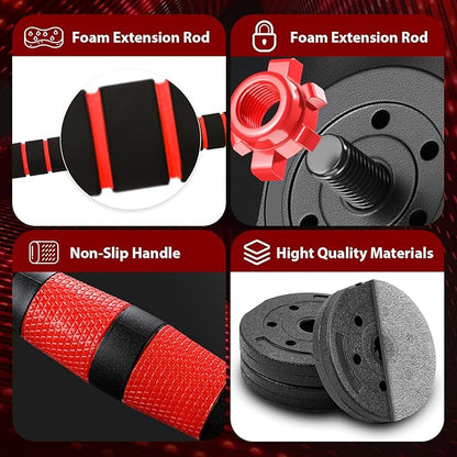 22LB Adjustable Dumbbell Set, Barbell with Thick Connecting Bumper Plate Combo for Strength Gym Training, Men and Women Free Weight Set Fitness Home Equipment