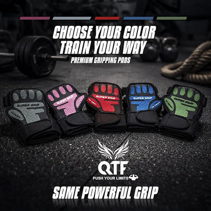 QTF Ventilated Weight Lifting Gloves for Men & Women Workout Gym Fitness Extra Grip with Wrist Support Wrap Cross fit Pull-ups Barbell Training Sports