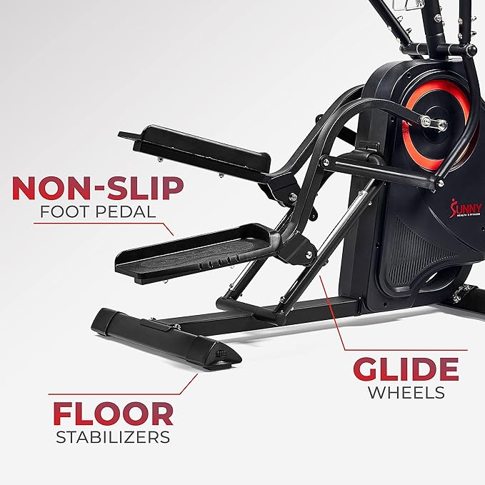 Sunny Health & Fitness Elliptical Exercise Machine, Silent Training, Long Stride Full Body Workout, Adjustable Resistance, Pulse Sensor, SunnyFit App via Bluetooth, Electric or Manual