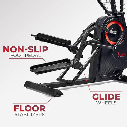 Sunny Health & Fitness Elliptical Exercise Machine, Silent Training, Long Stride Full Body Workout, Adjustable Resistance, Pulse Sensor, SunnyFit App via Bluetooth, Electric or Manual