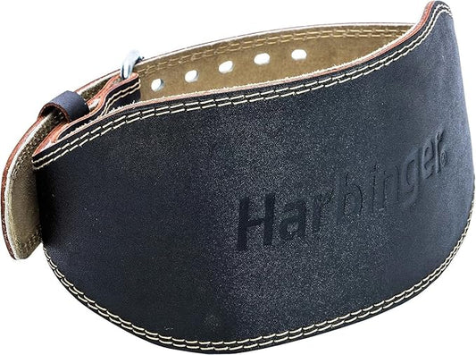 Harbinger Padded Leather Contoured Weightlifting Belt - 4" or 6” Width - Interior Suede Lining & Foam Cushioning - Heavy-Duty Dual Prong Steel Roller Buckle - for Lifting Support