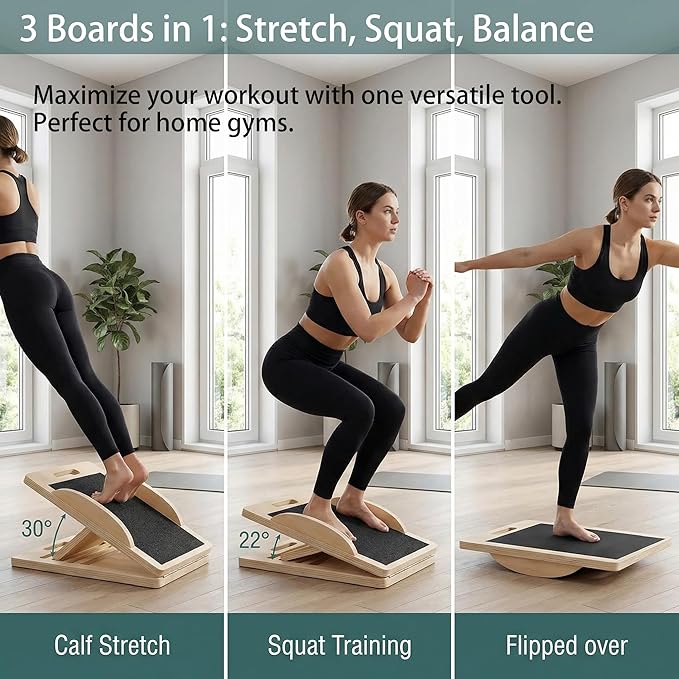 Slant Board for Calf Stretching, Calf Stretch and Mobility Board, Portable Adjustable Wooden Slant Board for Squats Exercise Balance Training and Physical Therapy