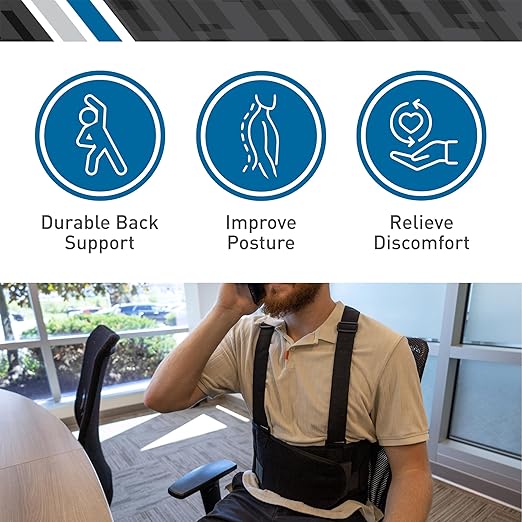 BodySport Ultra Lift Back Support, X-Small (26" - 34" Waist) - Heavy-Duty Adjustable Back Brace for Lifting - Lumbar Posture Support Belt with Suspenders in Black