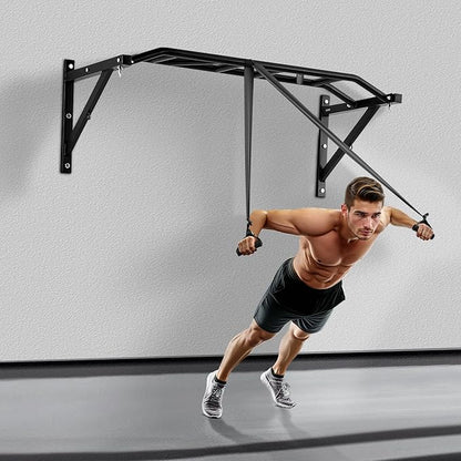 VEVOR Pull Up Bar, Multi-Grip Wall Mounted Pull Ups, 50 in Width Multifunctional Chin Up Training Station, Heavy Duty Steel Upper Body Workout Bars with Hangers, 440 lbs Weight Capacity, for Home Gym