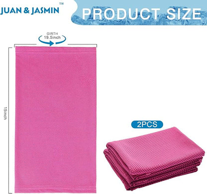 JUAN & JASMIN 2 Pack Cooling Towels (19.5"x15"), Soft Breathable Chilly Towels, Super Absorbent, Ice Wraps, Towels-Ideal for Hiking, Running, Workout, Gym, Dancing, Camping, Fitness (Red)