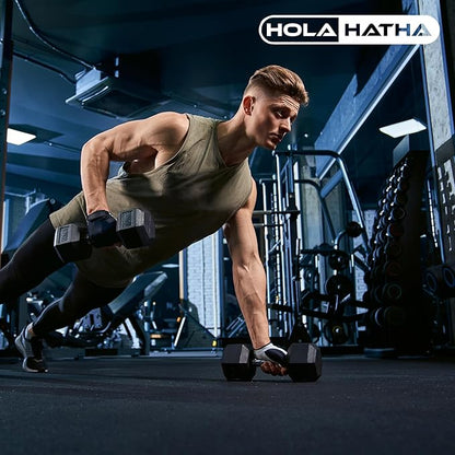 HolaHatha Hexagonal Dumbbell Weights Set, Home Gym Equipment Set, Portable Weighted Exercise Dumbbells for Fitness, Training, and Lifting Workouts