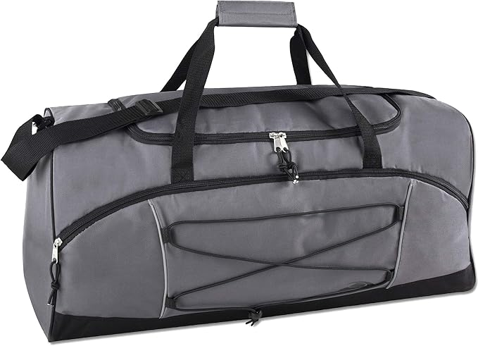 60 Liter, 26 Inch Duffle Bag – Heavy Duty Extra Large Sports Gym Equipment Travel Duffel Bag for Men and Women (Grey)