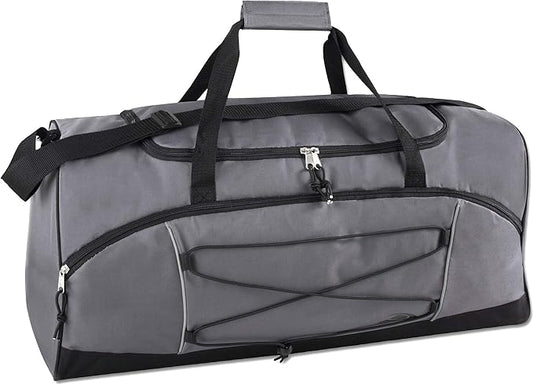 60 Liter, 26 Inch Duffle Bag – Heavy Duty Extra Large Sports Gym Equipment Travel Duffel Bag for Men and Women (Grey)