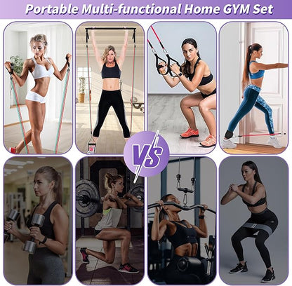 Portable Pilates Bar Kit with Resistance Bands for Men and Women - 3 Set Exercise Resistance Bands - Multifunctional Home Gym - Supports Full-Body Workouts – with Fitness Poster and Video