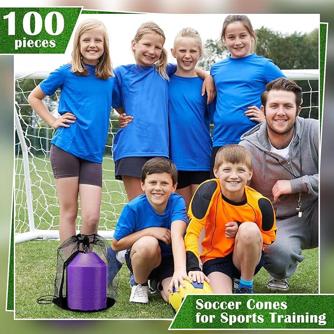 Hanaive 100 Pieces Mini Soccer Cones for Sport Drills 5 Inch Agility Disc Cones with Accessories for Kids Football Training