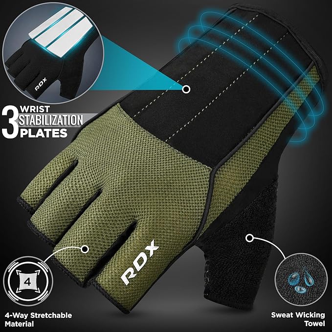 RDX Workout Gloves, 15-Inch Long Support Strap Anti Slip Palm Protection with 3 Wrist Alignment Plates, Powerlifting Deadlifting Bodybuilding Gym Fitness, Weight Lifting Exercise Training, Men Women